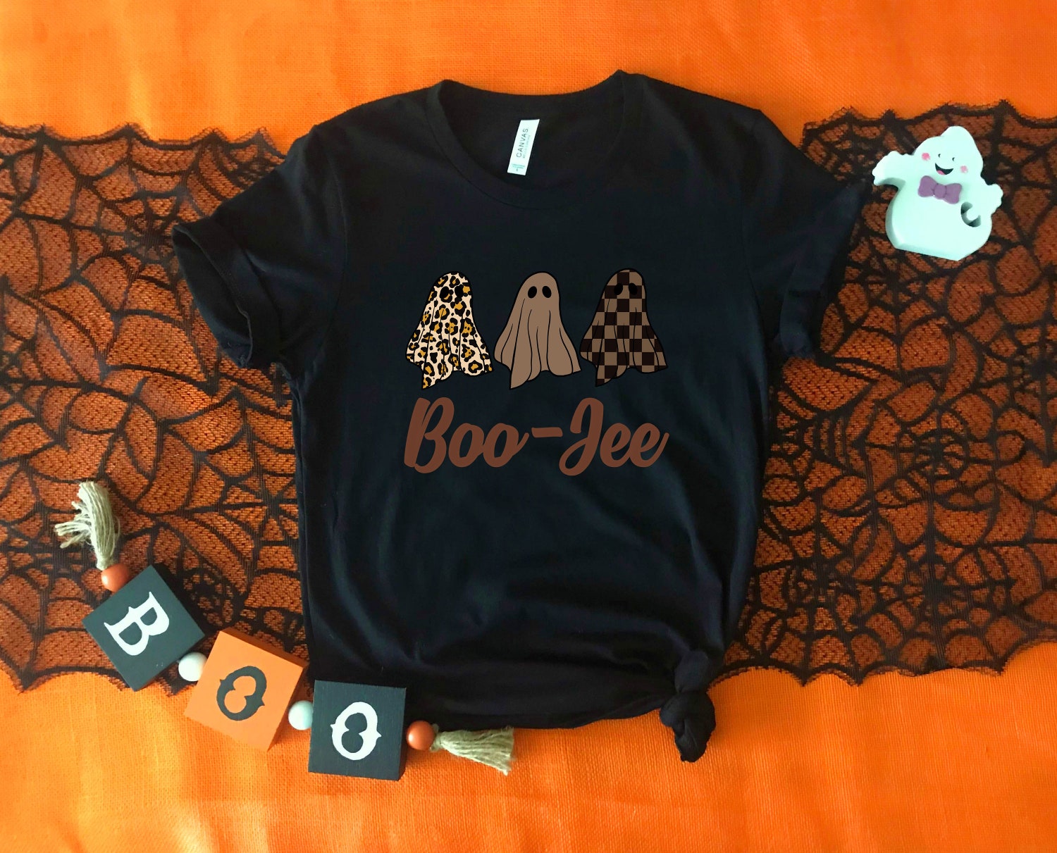 Retro Boo-Jee Ghost Shirt | Funny Halloween Pumpkin Tee | Cute Spooky Season Costume image 6