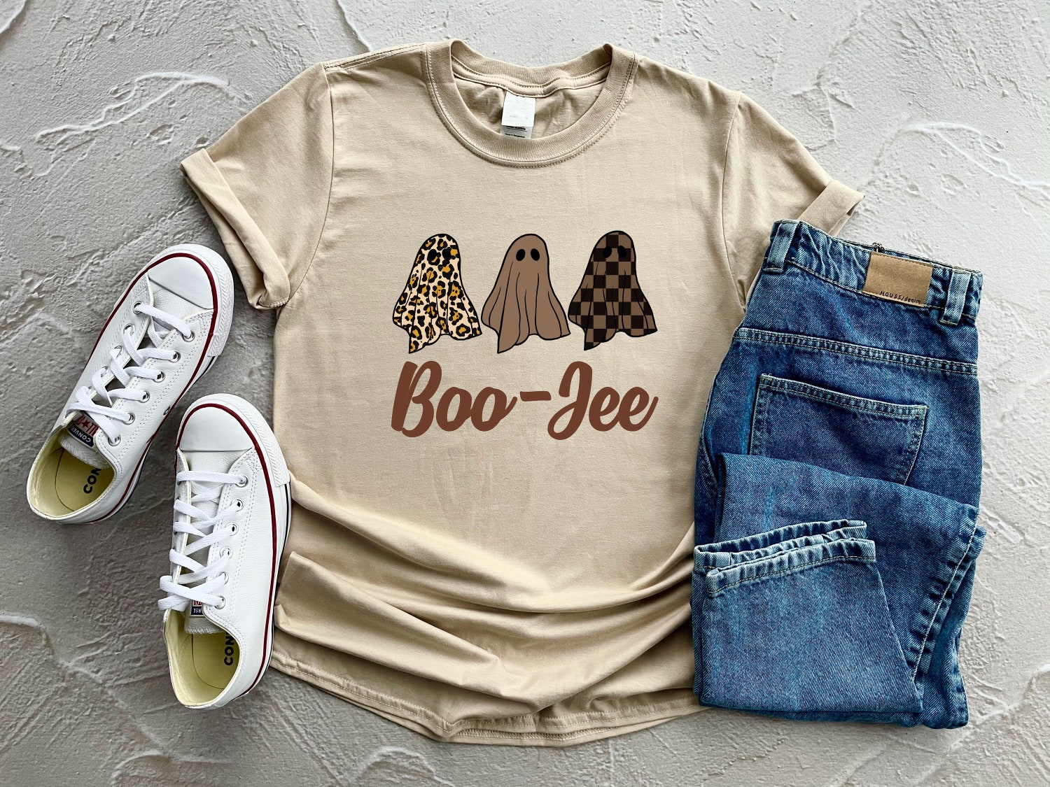 Retro Boo-Jee Ghost Shirt | Funny Halloween Pumpkin Tee | Cute Spooky Season Costume image 7