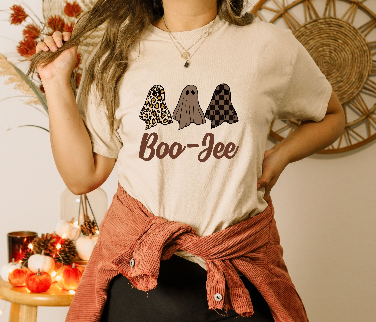 Retro Boo-Jee Ghost Shirt | Funny Halloween Pumpkin Tee | Cute Spooky Season Costume image 0