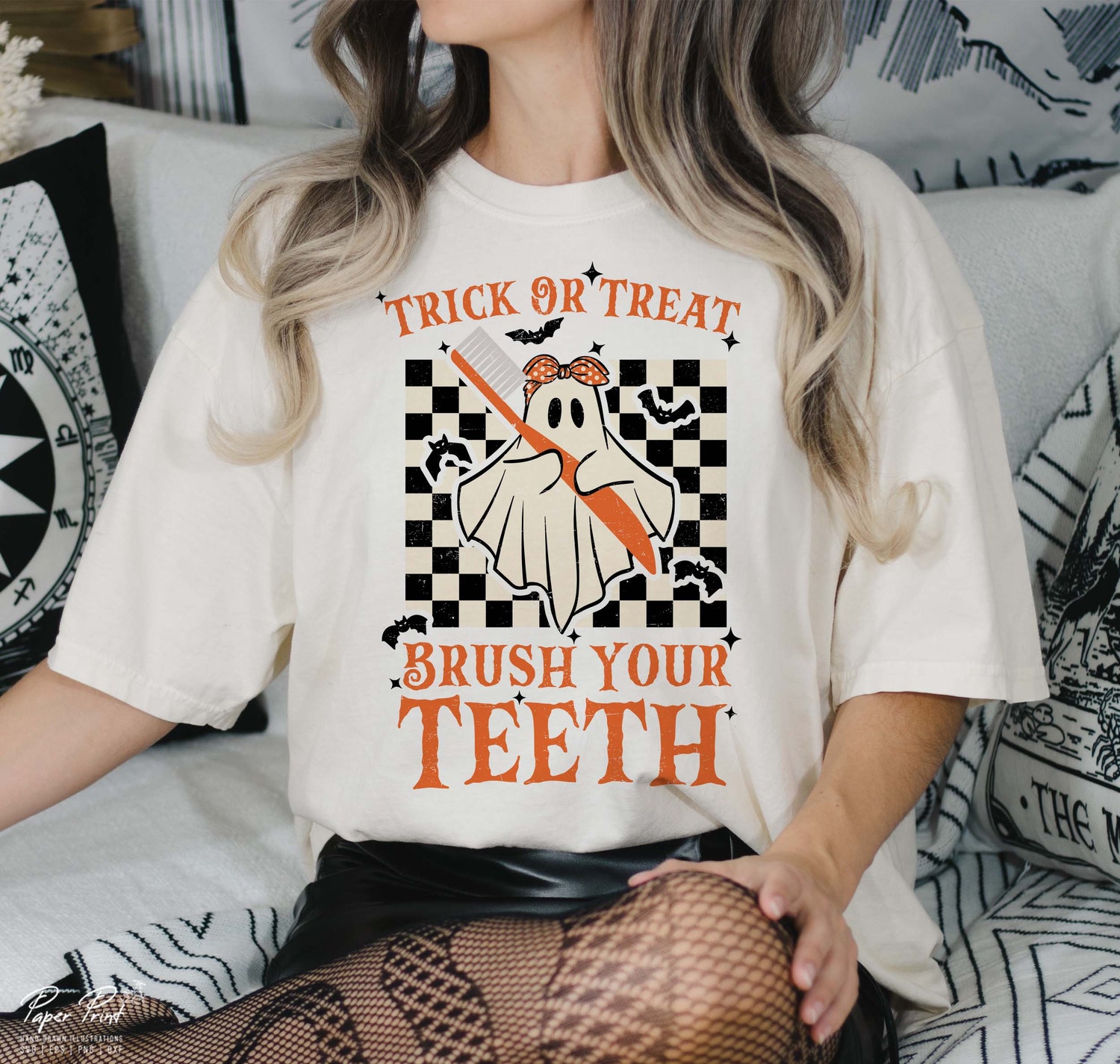 Halloween Dental Hygienist Retro Shirt Trick Or Treat Brush Your Teeth Spooky Dentist Tee image 2