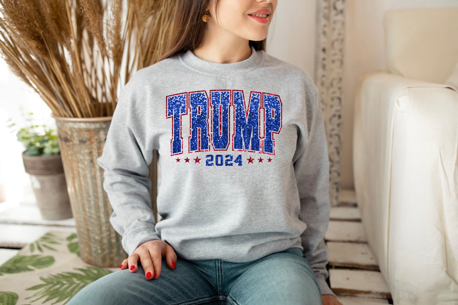 Trump 2024 Women's Shirt | Girly Trump Election Tee | Women for Trump Faux Glitter Design image 2