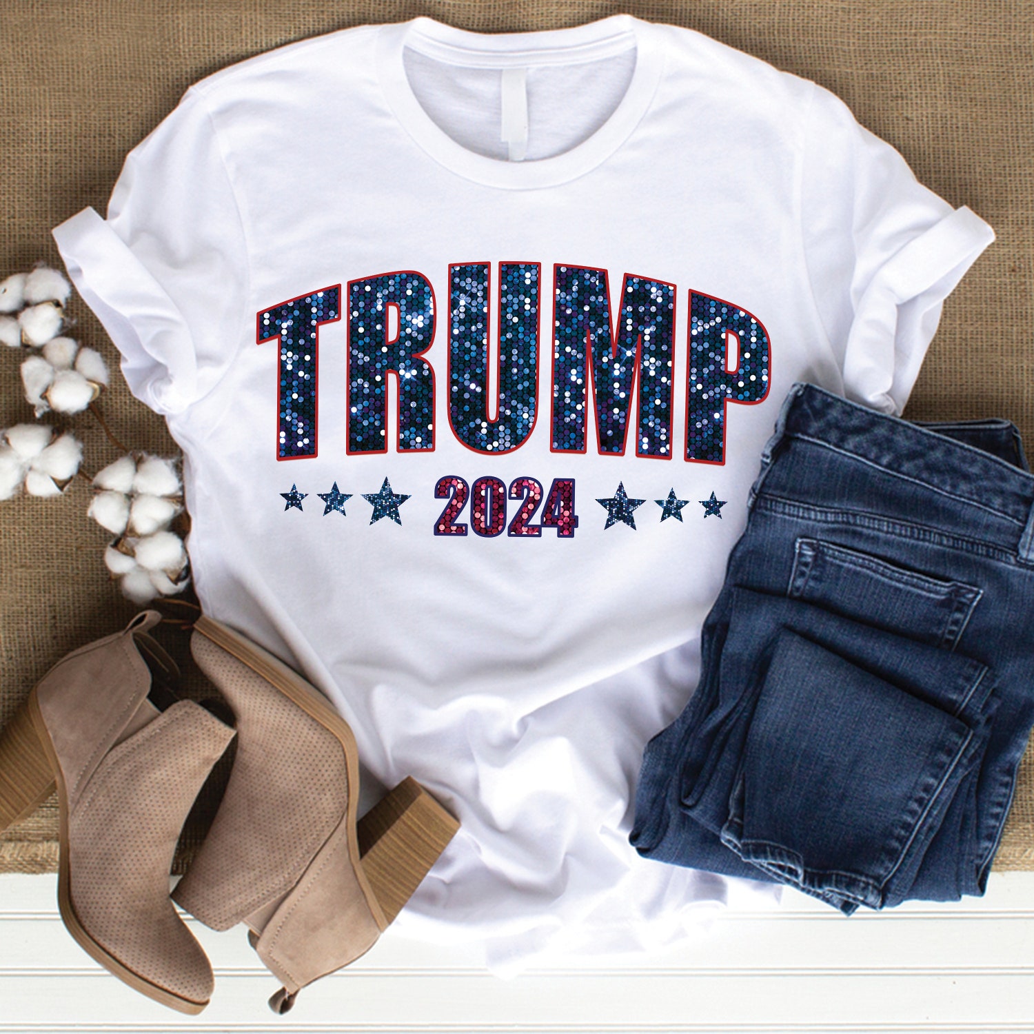 Trump 2024 Faux Glitter Shirt | Sparkly Trump 2024 Election | Republican Take America image 2