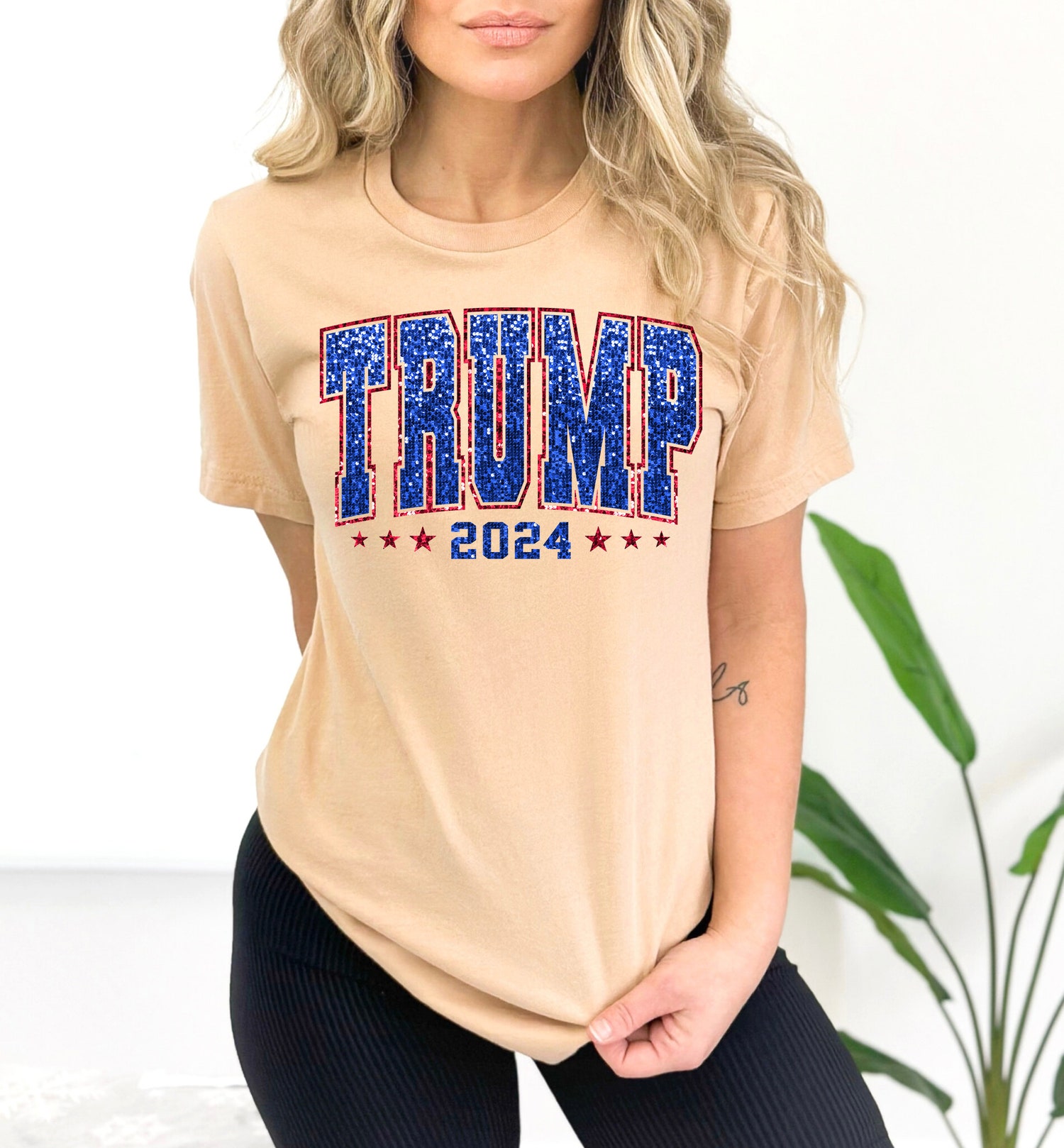 Trump 2024 Women's Shirt | Girly Trump Election Tee | Women for Trump Faux Glitter Design image 1