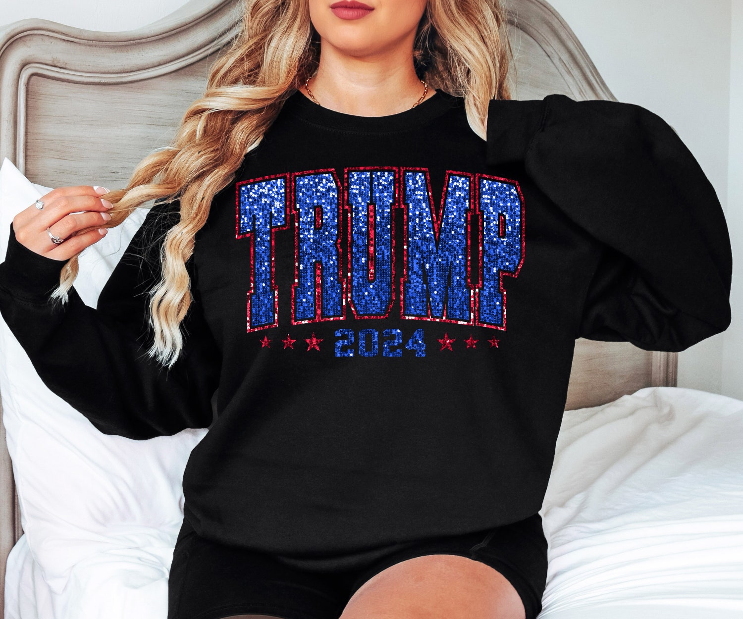 Trump 2024 Women's Shirt | Girly Trump Election Tee | Women for Trump Faux Glitter Design image 3