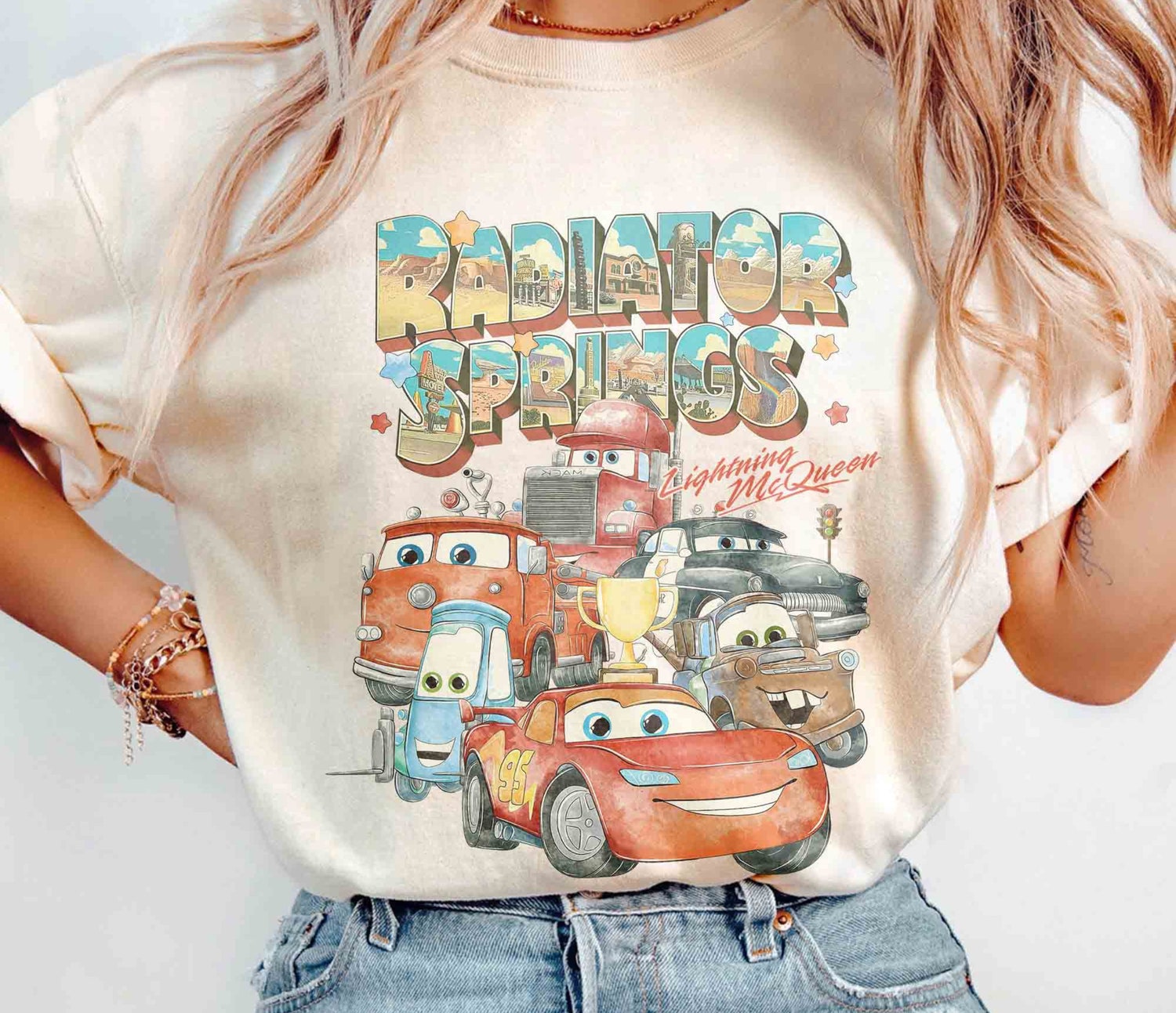 Retro Radiator Springs Cars Movie Shirt | Lightning McQueen Tee | Family Trip Shirt image 1