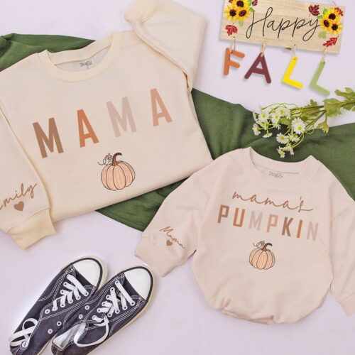 Matching Mommy and Me Fall Sweatshirts Mama and Mamas Pumpkin Sweaters Thanksgiving Outfit image 0