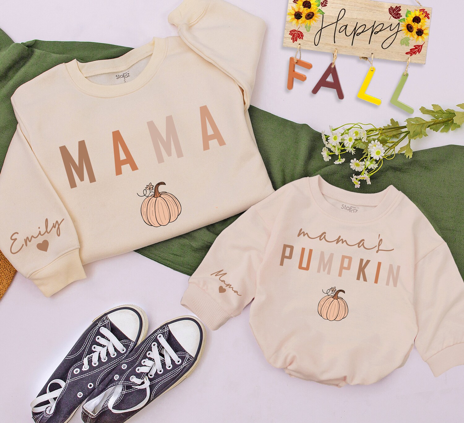 Matching Mommy and Me Fall Sweatshirts Mama and Mamas Pumpkin Sweaters Thanksgiving Outfit image 0