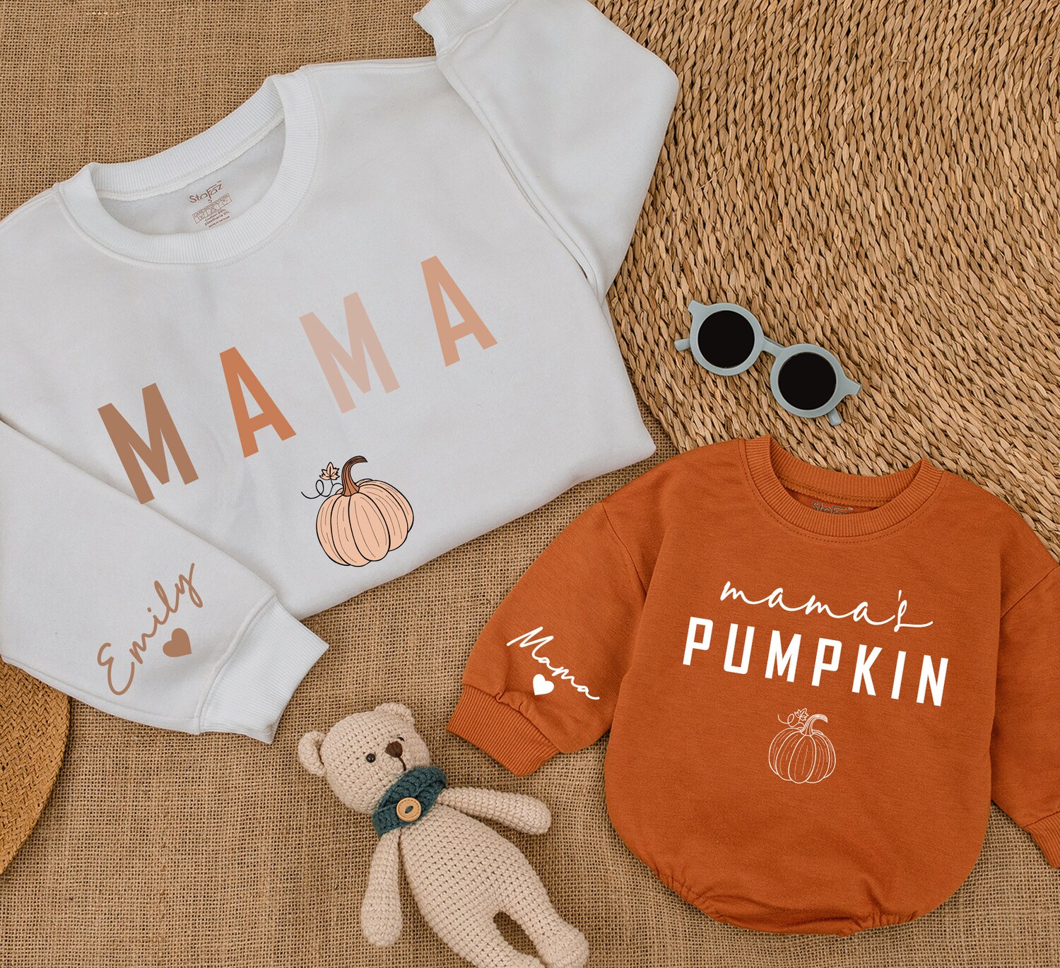 Matching Mommy and Me Fall Sweatshirts Mama and Mamas Pumpkin Sweaters Thanksgiving Outfit image 2