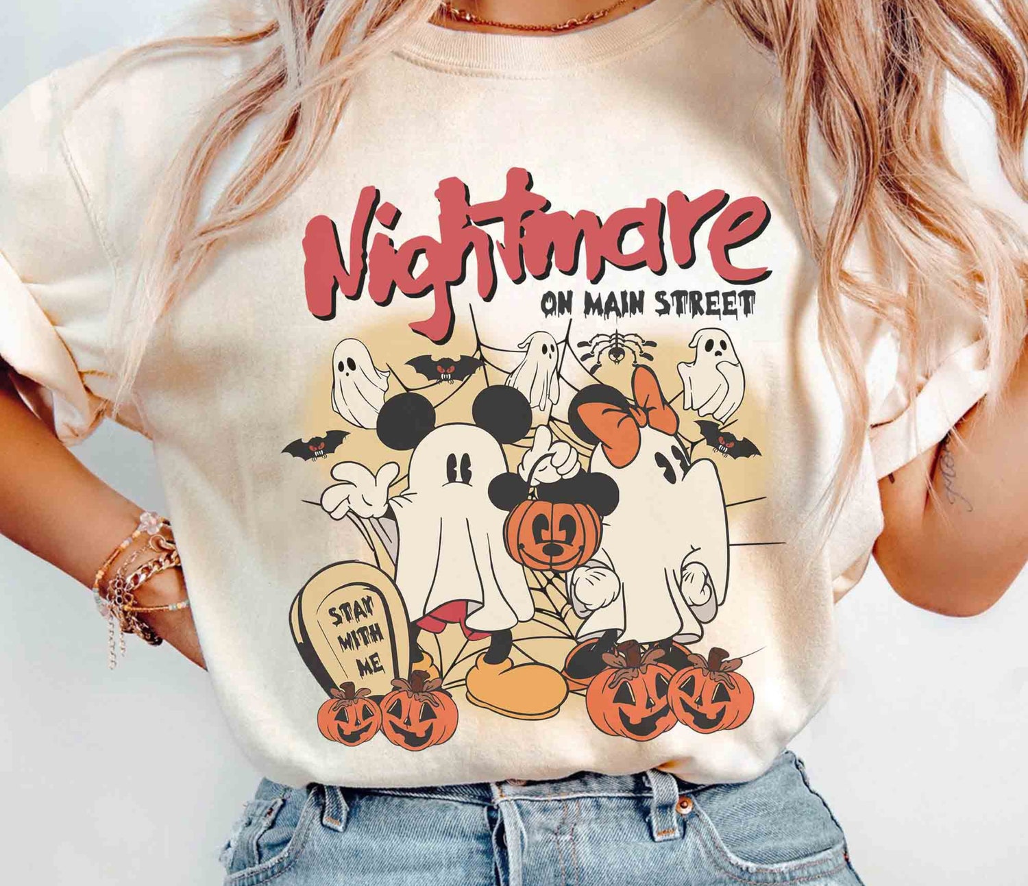 Retro Mickey Minnie Halloween Shirt Mickey's Not So Scary Party Nightmare on Main Street Ghost Shirt image 0