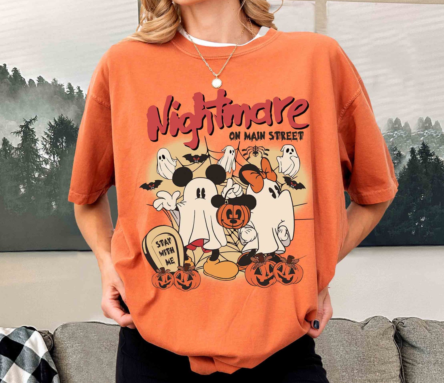 Retro Mickey Minnie Halloween Shirt Mickey's Not So Scary Party Nightmare on Main Street Ghost Shirt image 2