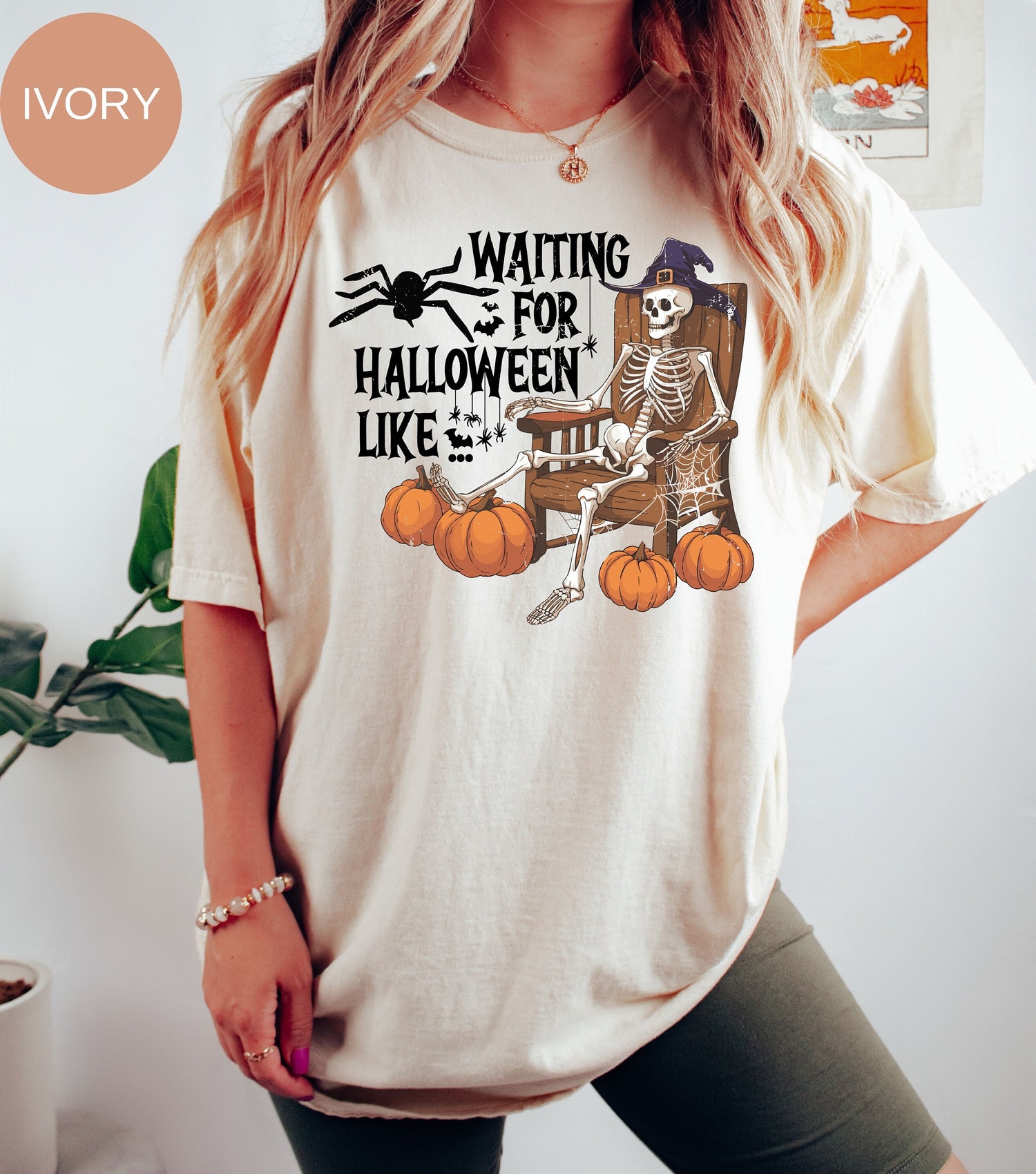 Funny Halloween Skeleton Pumpkin T-shirt for Women Spooky Fall Party Tee Comfort Colors image 0