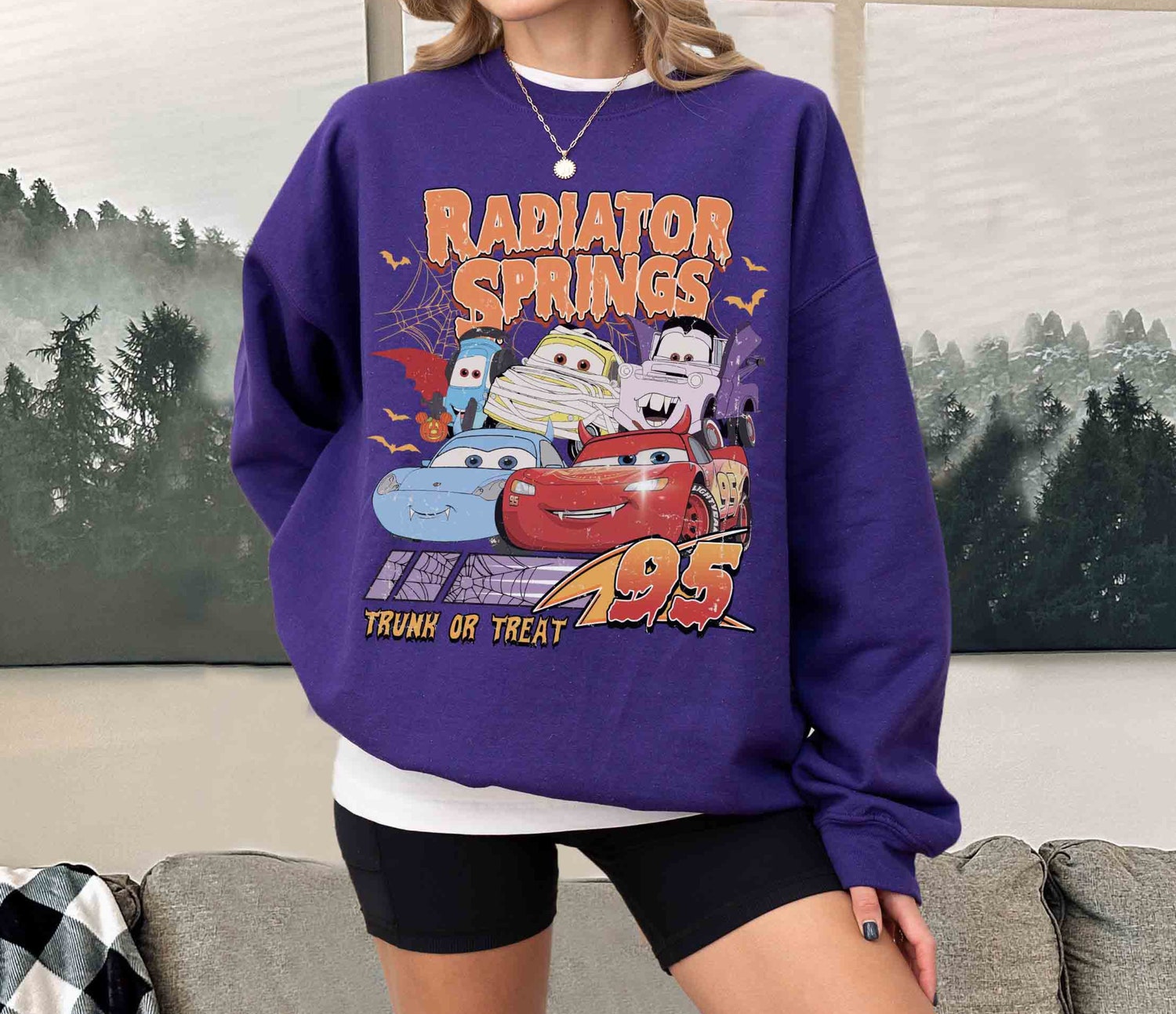 Retro Radiator Springs Cars Halloween Shirt | Lightning McQueen Halloween Trip Gift image 4