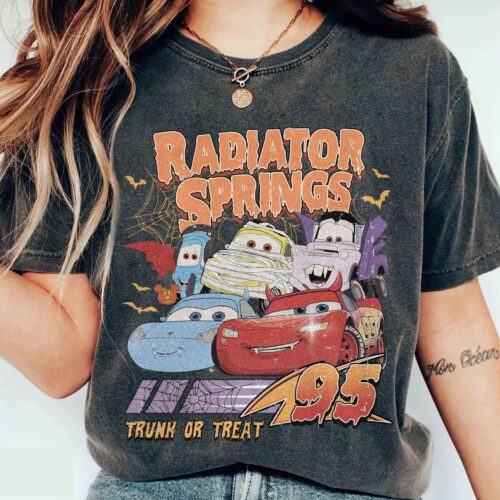 Retro Radiator Springs Cars Halloween Shirt | Lightning McQueen Halloween Trip Gift image 0