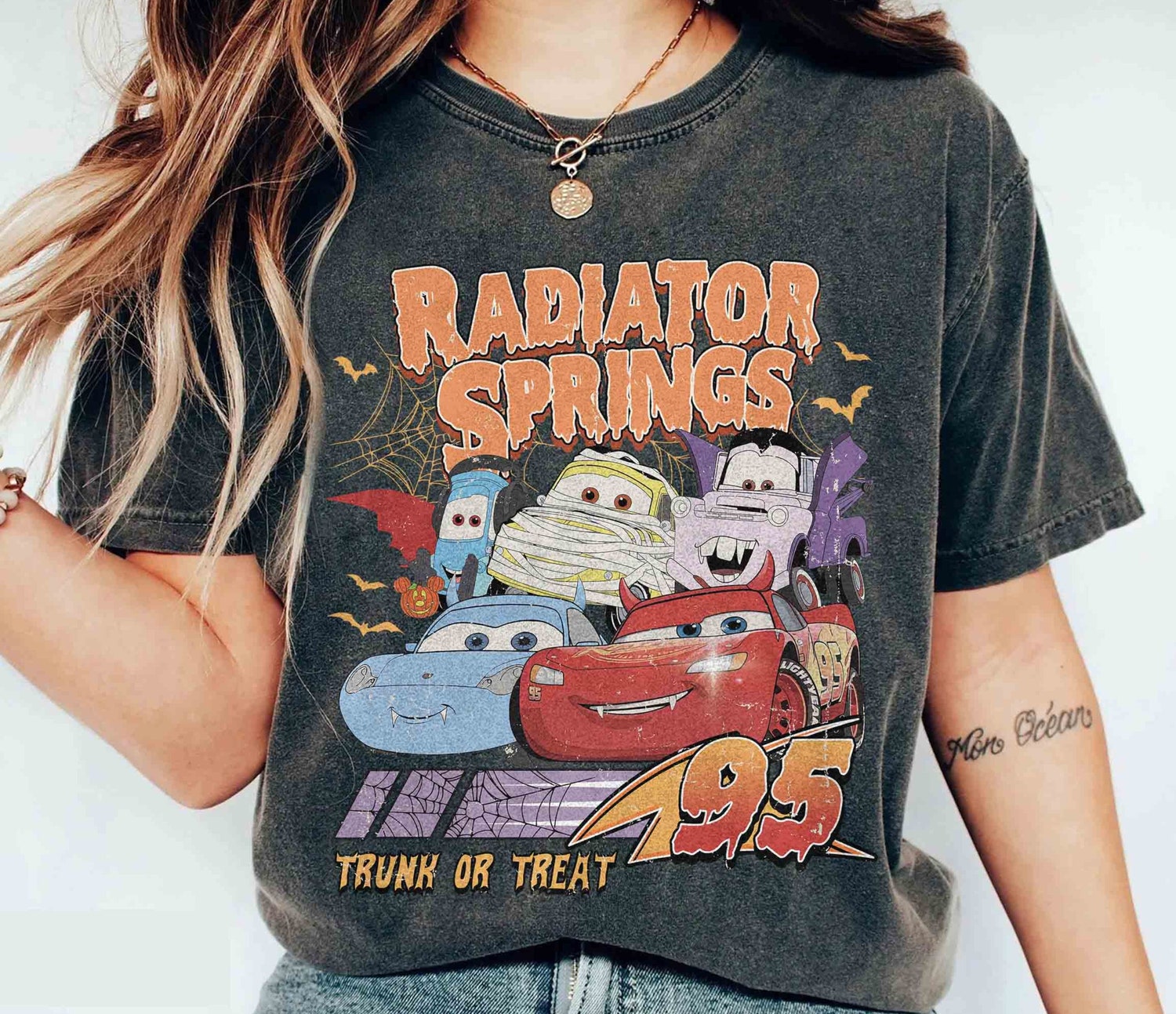 Retro Radiator Springs Cars Halloween Shirt | Lightning McQueen Halloween Trip Gift image 0