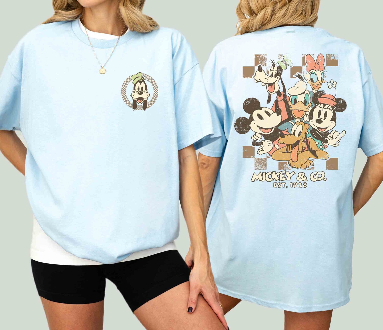 Retro Checkered Mickey & Friends Shirt Personalized Family Trip Tee image 1