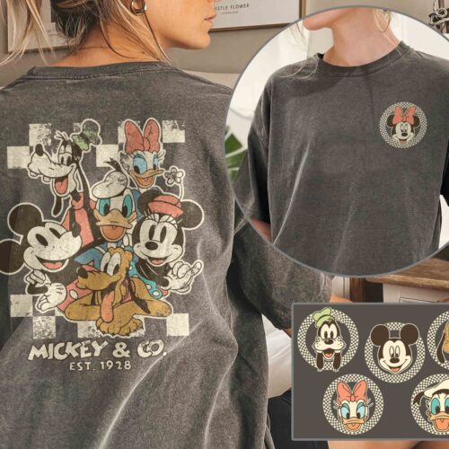 Retro Checkered Mickey & Friends Shirt Personalized Family Trip Tee image 0