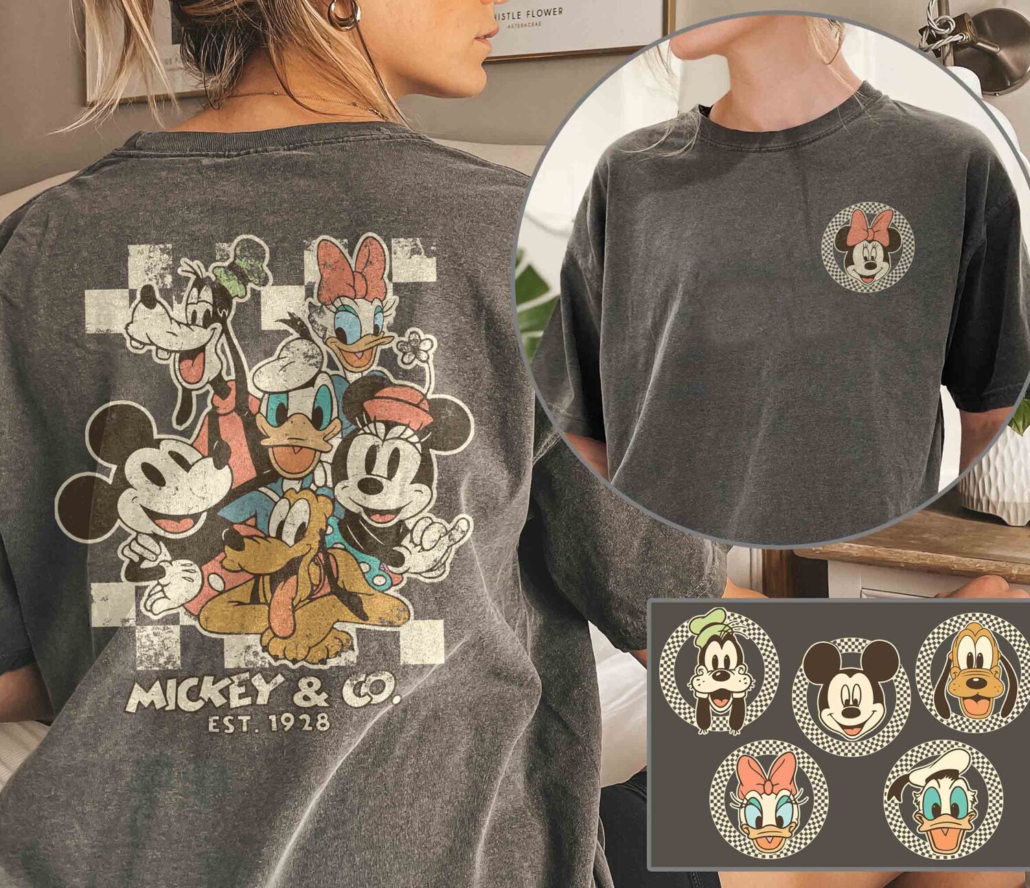 Retro Checkered Mickey & Friends Shirt Personalized Family Trip Tee image 0
