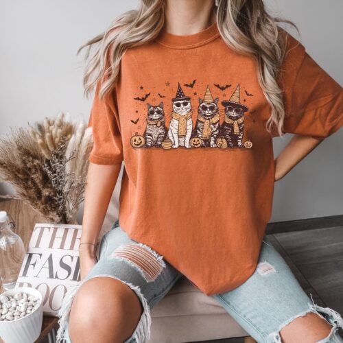 Funny Halloween Cats T-Shirt - Cool Halloween Shirt - Perfect Gift for Her or Daughter image 0