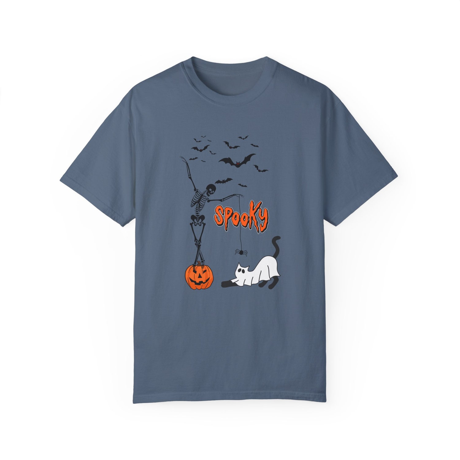 Spooky Dancing Skeleton Halloween Shirt Cute Ghost Cat Fall Tee Women’s Pumpkin Bats Top image 6