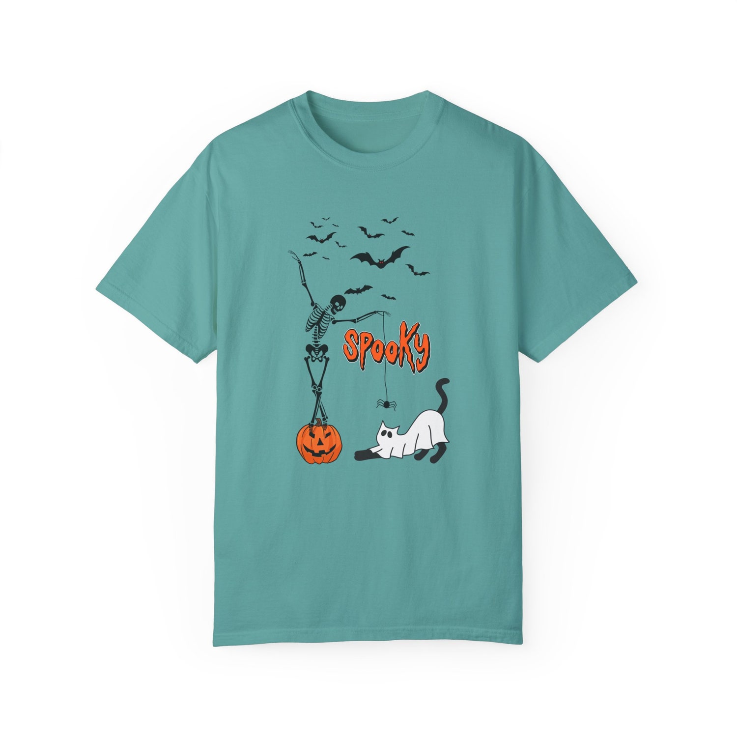 Spooky Dancing Skeleton Halloween Shirt Cute Ghost Cat Fall Tee Women’s Pumpkin Bats Top image 8