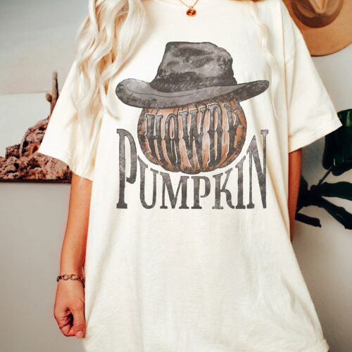 Western Fall Shirt Howdy Pumpkin Halloween Comfort Colors Western Cowboy Tee Vintage image 0