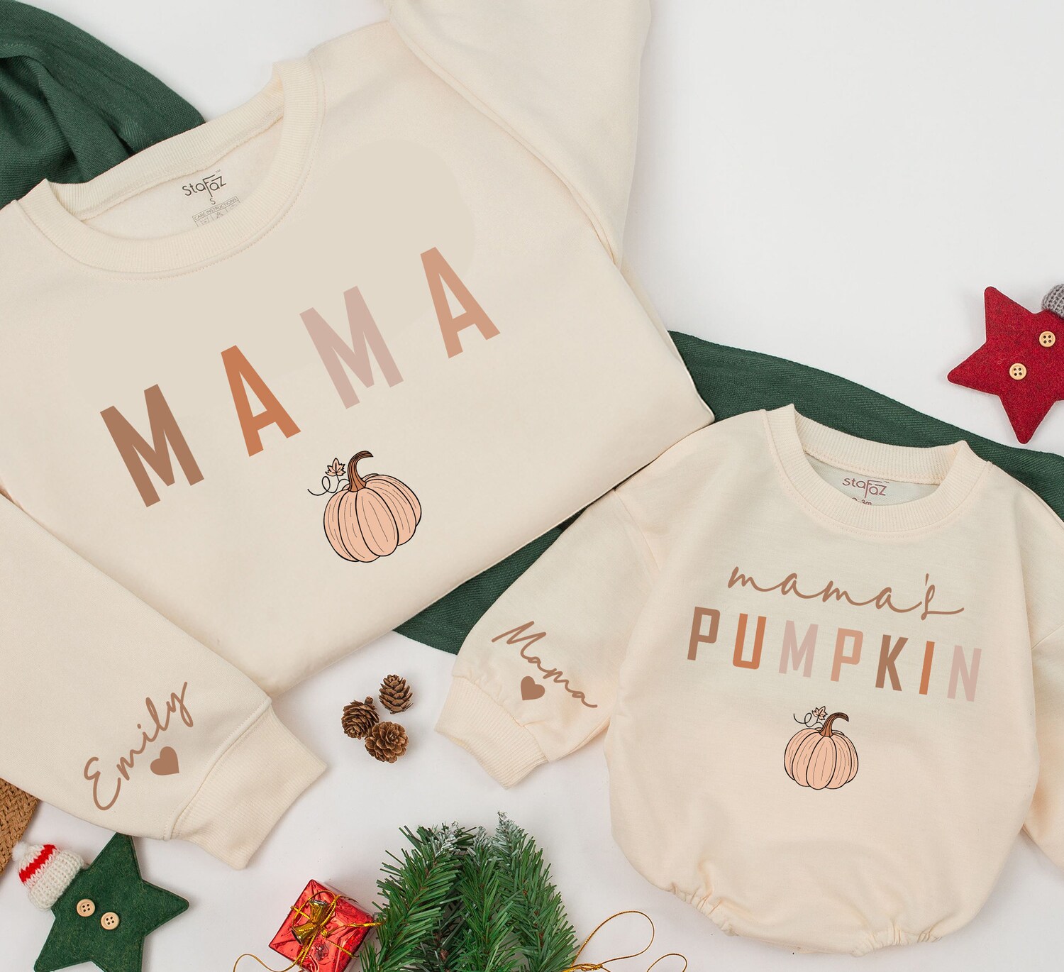 Matching Mommy and Me Fall Sweatshirts Mama and Mamas Pumpkin Sweaters Thanksgiving Outfit image 1