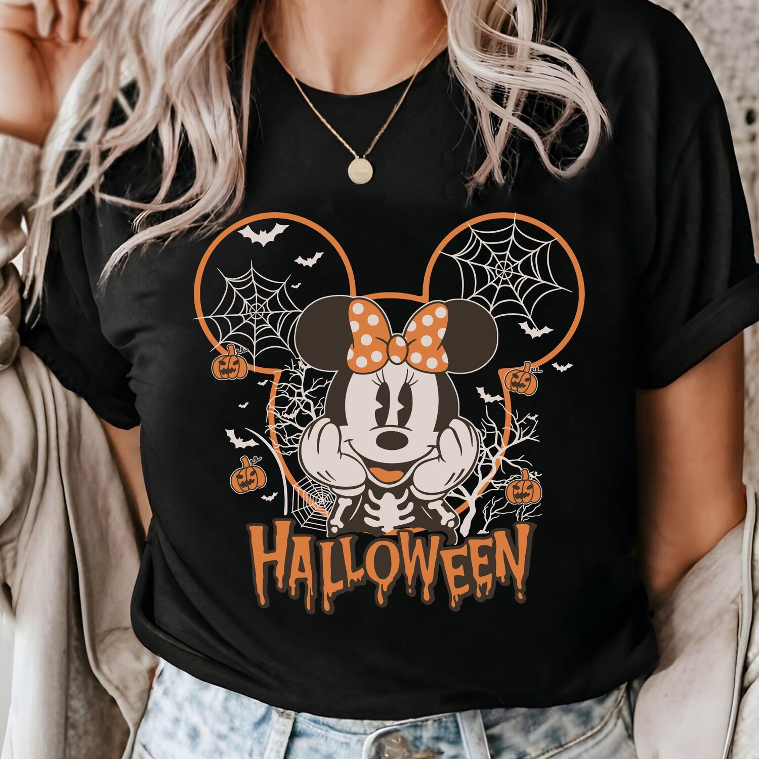 Vintage Halloween Minnie Mouse Skeleton Shirt Mickey's Not So Scary Party Family Trip image 1