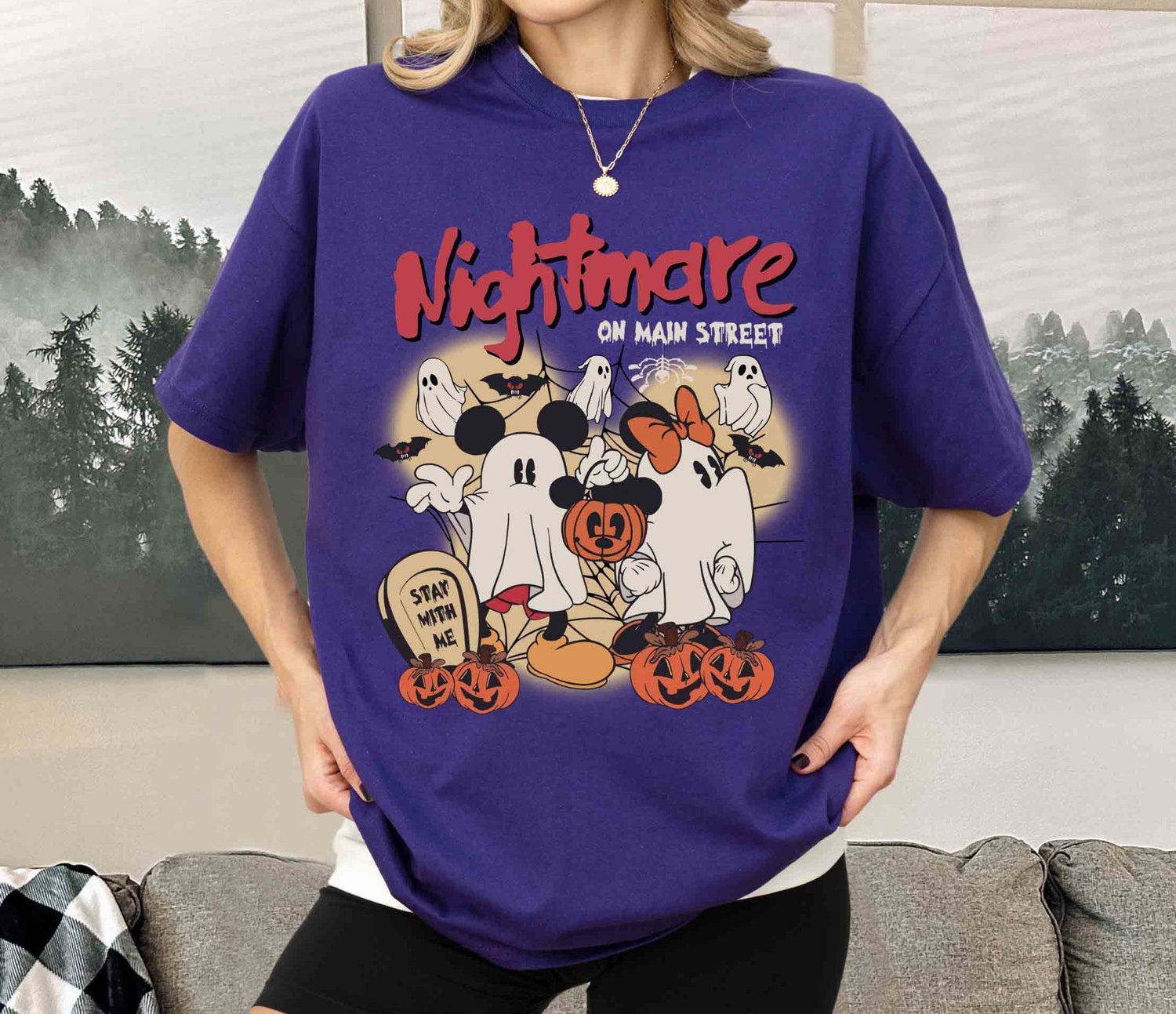 Retro Mickey Minnie Halloween Shirt Mickey's Not So Scary Party Nightmare on Main Street Ghost Shirt image 1