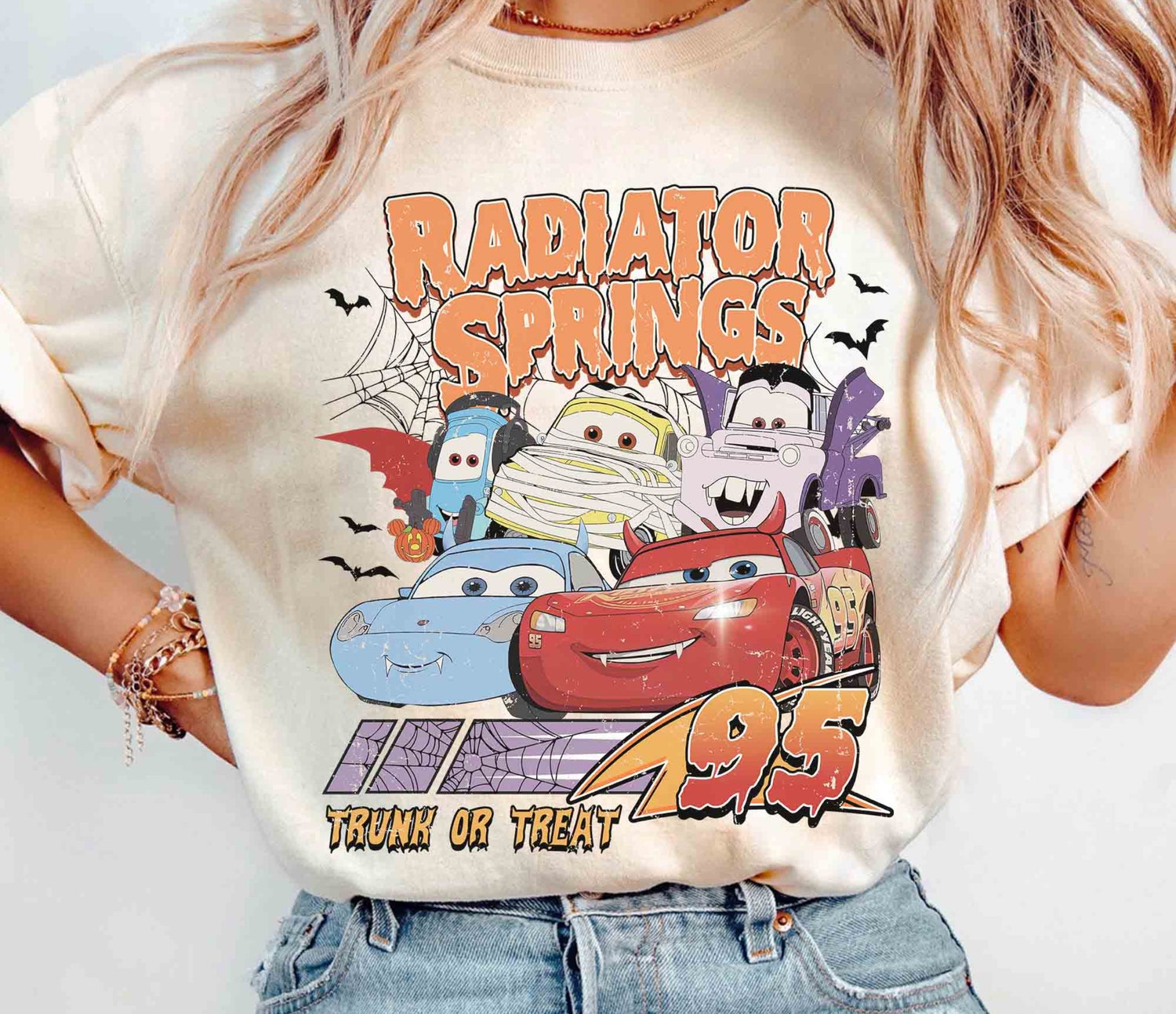 Retro Radiator Springs Cars Halloween Shirt | Lightning McQueen Halloween Trip Gift image 3