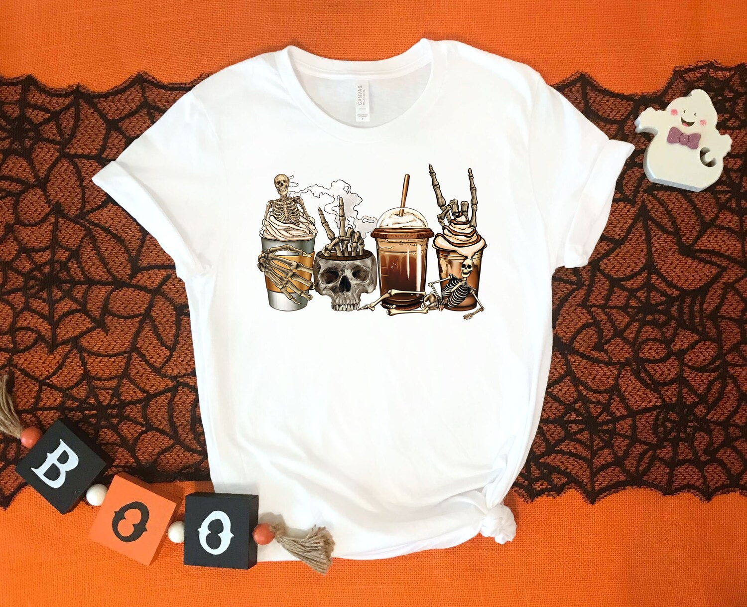 Halloween Ghost Coffee Shirt - Funny Scary Pumpkin Design - Perfect Halloween Party Gift image 5