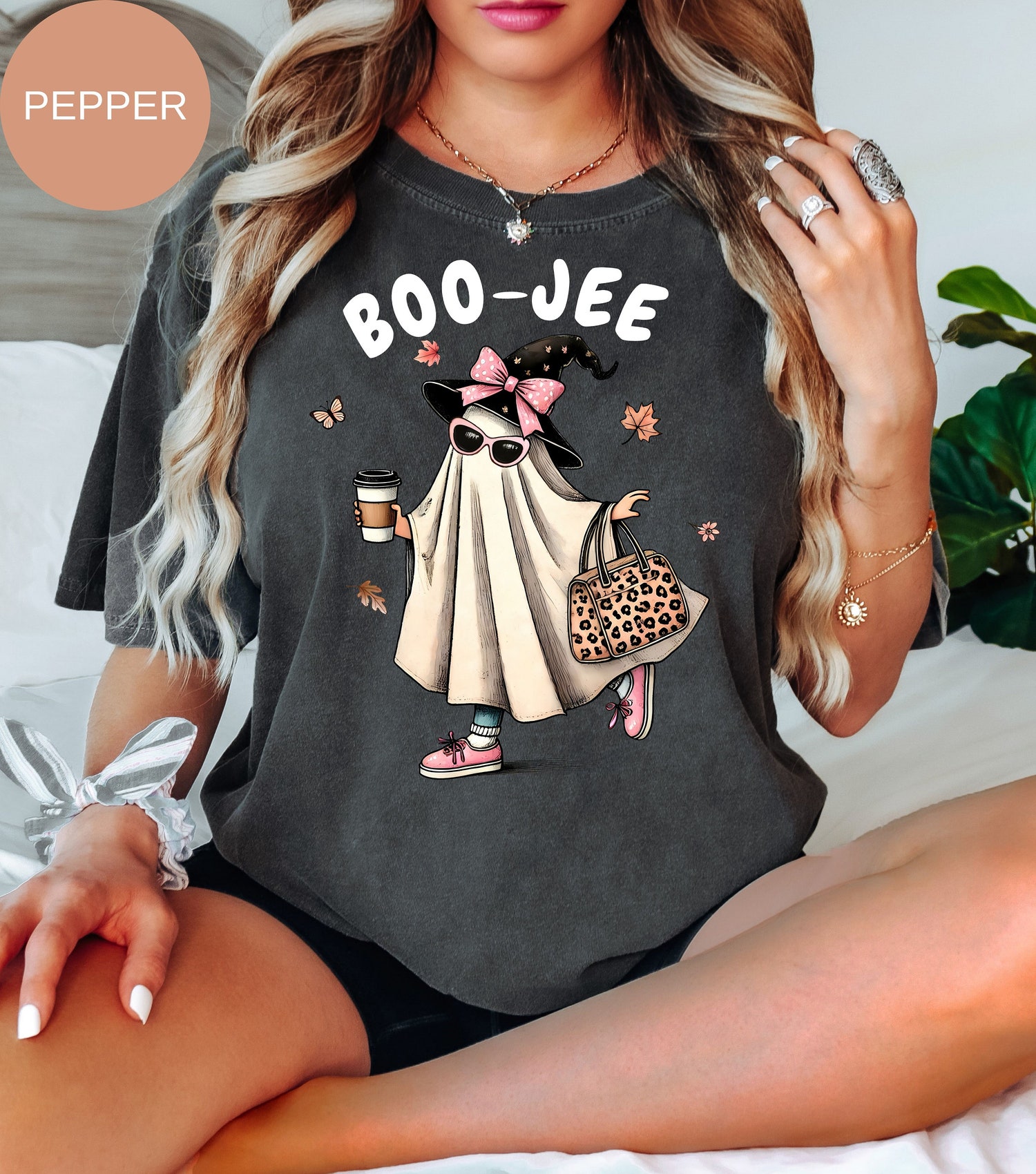 Women's Boojee Halloween 2024 T-Shirt Cute Boujee Ghost Comfort Color Boo-Jee Tee image 1