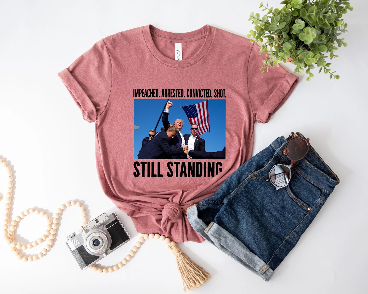 Trump 2024 Impeached Arrested Convicted Still Standing Shirt | Republican Rally Tee image 3