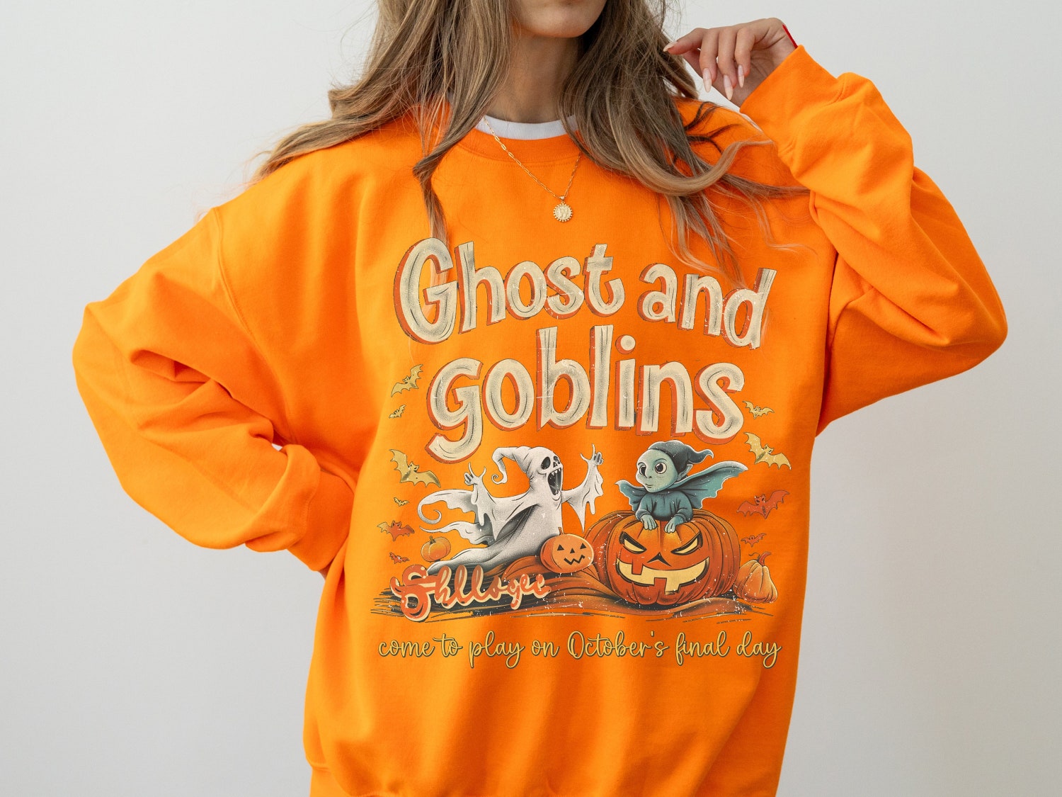 Vintage Retro Halloween Sweatshirt | Ghosts & Goblins Crewneck | Fall Pumpkin Shirt image 5