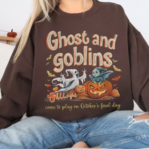 Vintage Retro Halloween Sweatshirt | Ghosts & Goblins Crewneck | Fall Pumpkin Shirt image 0