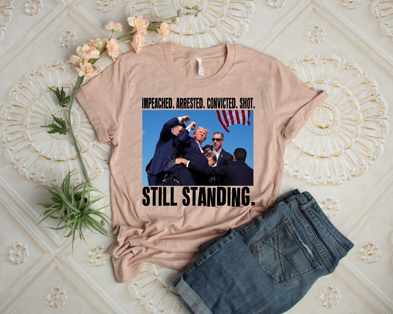 Trump 2024 Election Shirt - Impeached Arrested Convicted Still Standing - Support Trump image 1