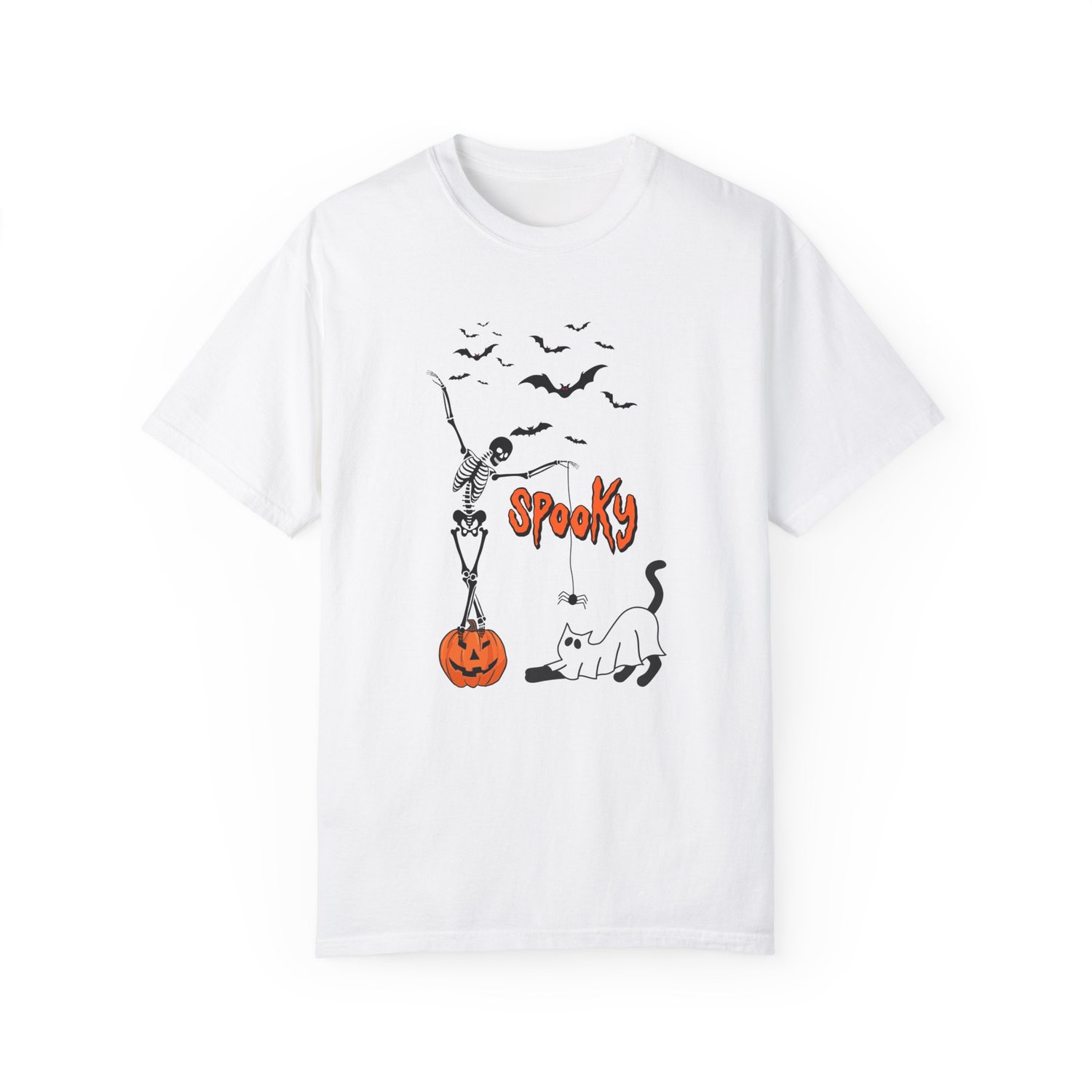 Spooky Dancing Skeleton Halloween Shirt Cute Ghost Cat Fall Tee Women’s Pumpkin Bats Top image 7