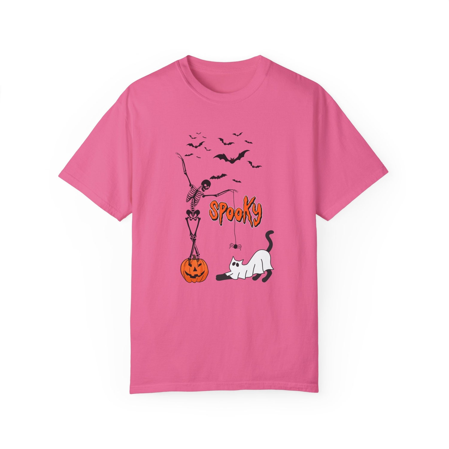 Spooky Dancing Skeleton Halloween Shirt Cute Ghost Cat Fall Tee Women’s Pumpkin Bats Top image 4