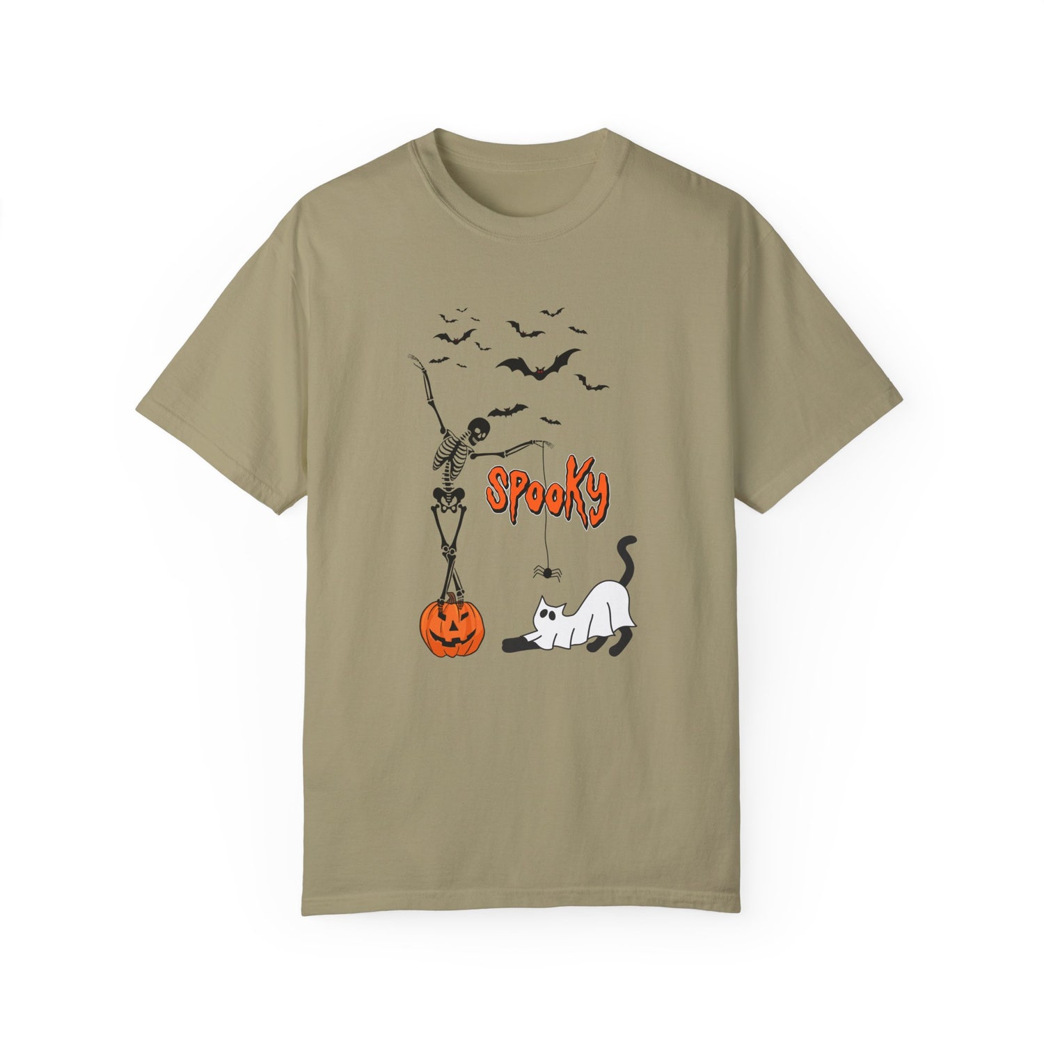 Spooky Dancing Skeleton Halloween Shirt Cute Ghost Cat Fall Tee Women’s Pumpkin Bats Top image 5