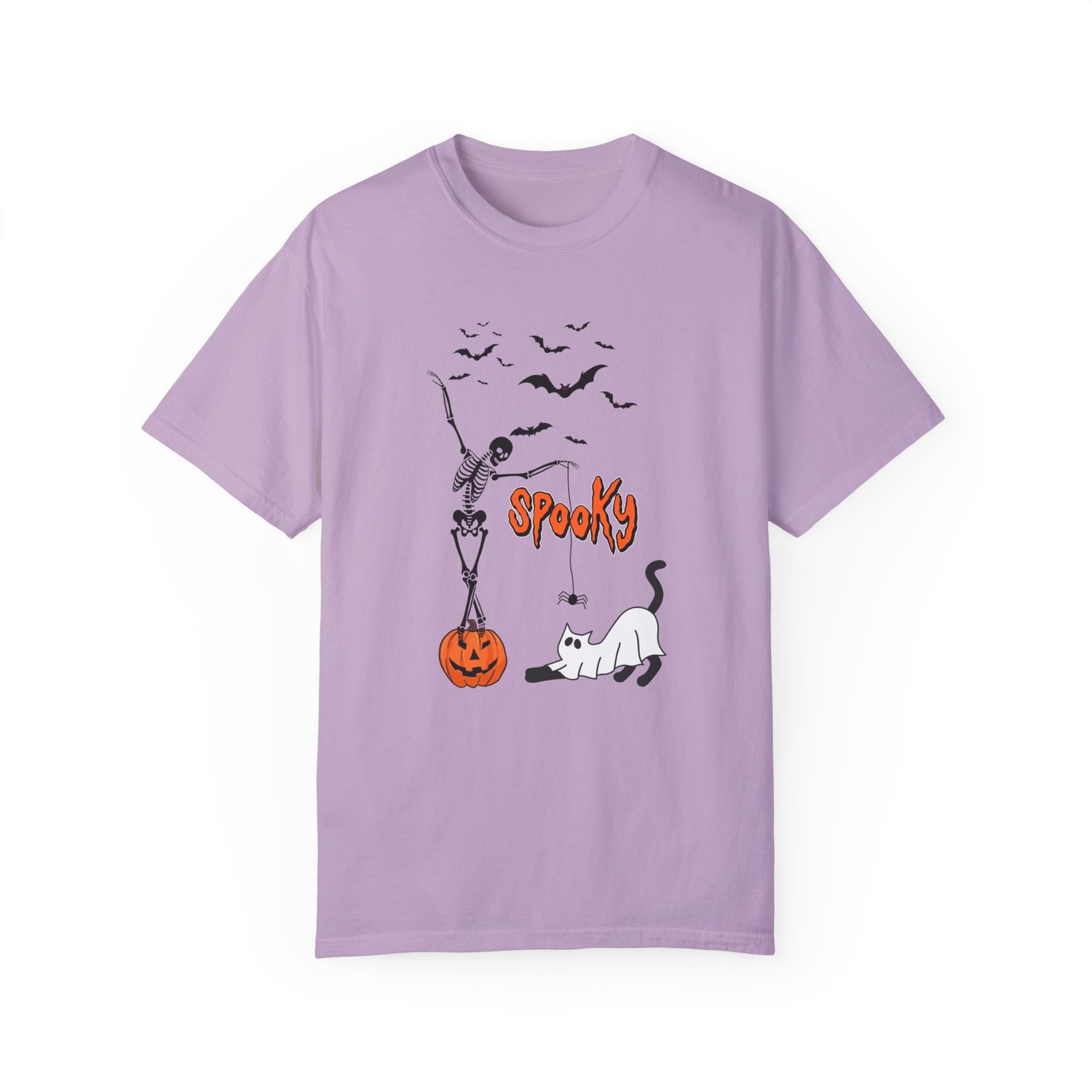 Spooky Dancing Skeleton Halloween Shirt Cute Ghost Cat Fall Tee Women’s Pumpkin Bats Top image 3