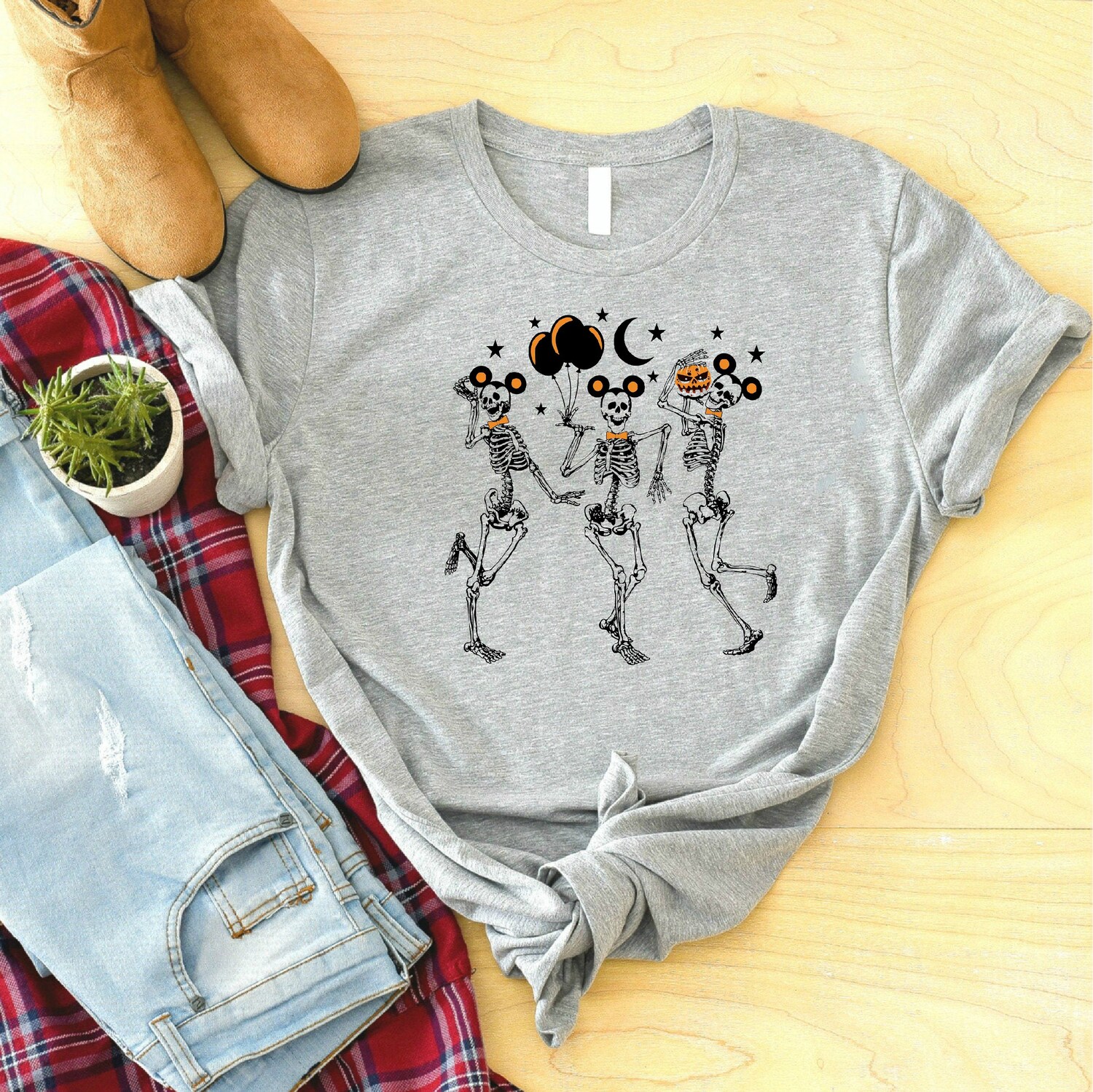 Dancing Skeleton Mickey Head Halloween Shirt Funny Skeleton Shirt Halloween Costume Gift image 1