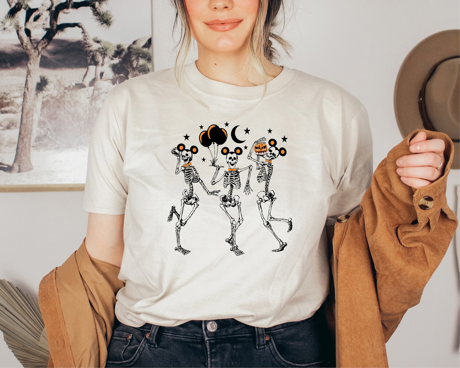 Dancing Skeleton Mickey Head Halloween Shirt Funny Skeleton Shirt Halloween Costume Gift image 2