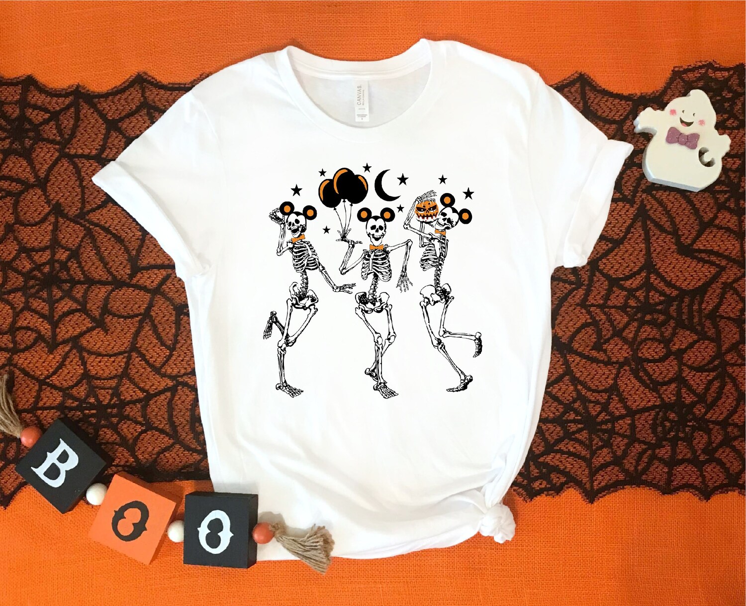 Dancing Skeleton Mickey Head Halloween Shirt Funny Skeleton Shirt Halloween Costume Gift image 6