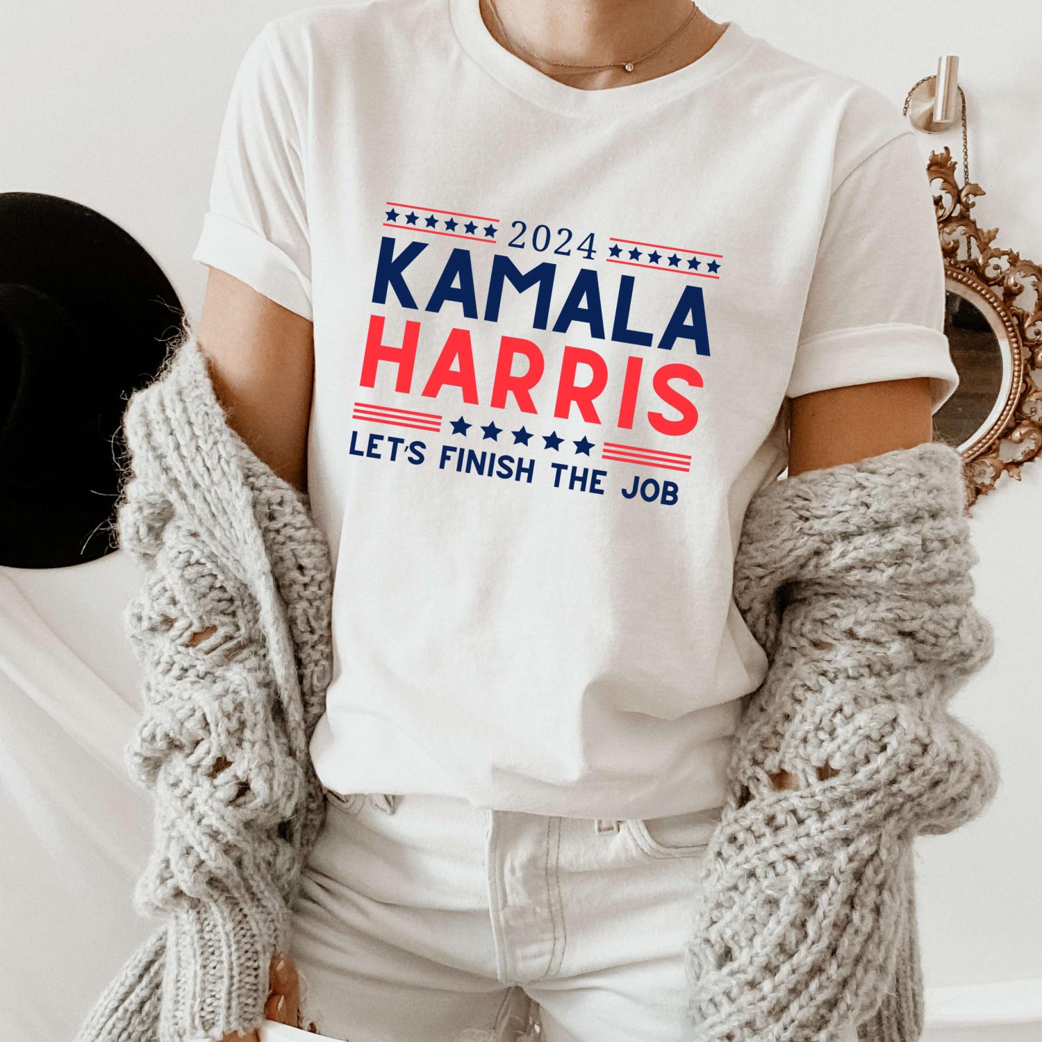 Kamala Harris 2024 Shirt | Finish the Job | Madam President Election Shirt | 2024 Presidential Tee image 1