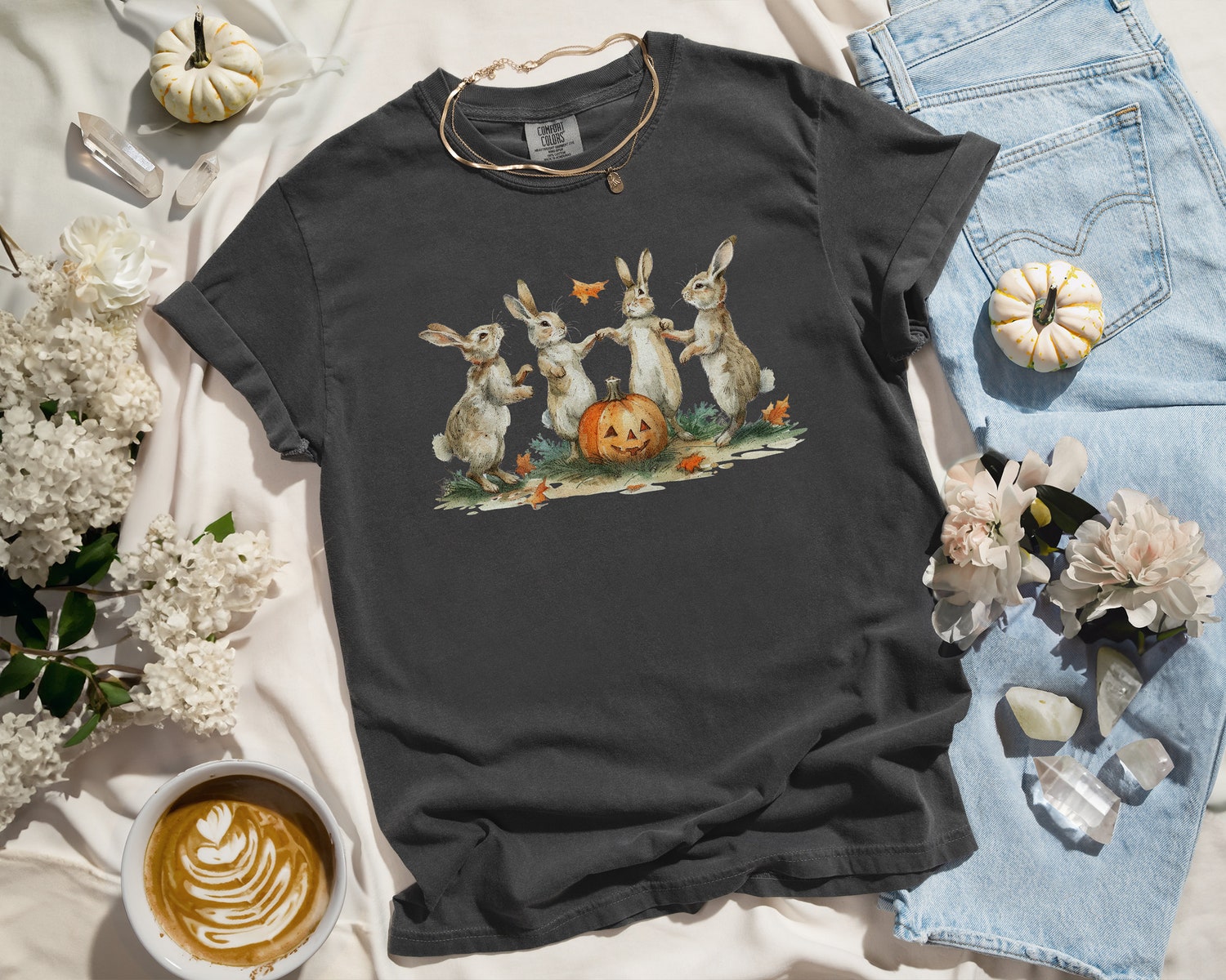 Cottagecore Halloween Pumpkin Shirt for Women - Comfort Colors Boho Fall Aesthetic Vintage Graphic Tee image 2