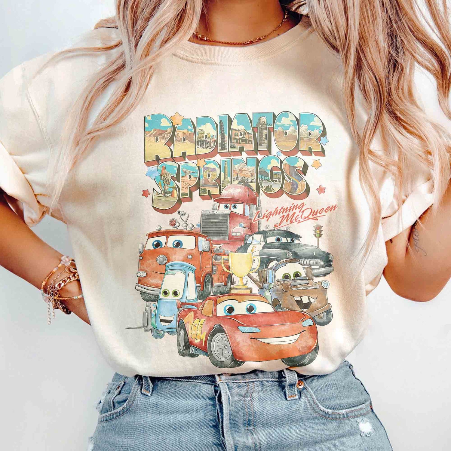 Retro Radiator Springs Cars Movie Shirt | Lightning McQueen Disney Family Trip Tee image 1