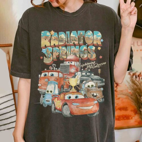 Retro Radiator Springs Cars Movie Shirt | Lightning McQueen Disney Family Trip Tee image 0