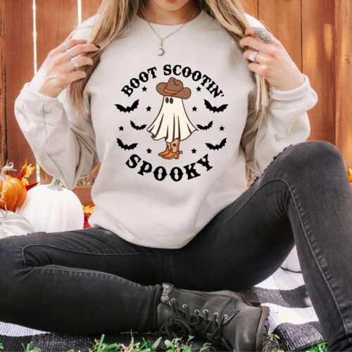 Boot Scootin Spooky Sweatshirt - Cowboy Ghost Western Halloween Shirt - Family Fall Tee image 0