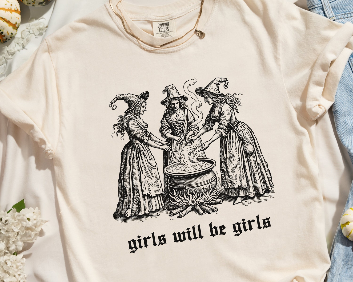 Girls Will Be Girls Witch Shirt - Vintage Halloween Feminist Tee image 5