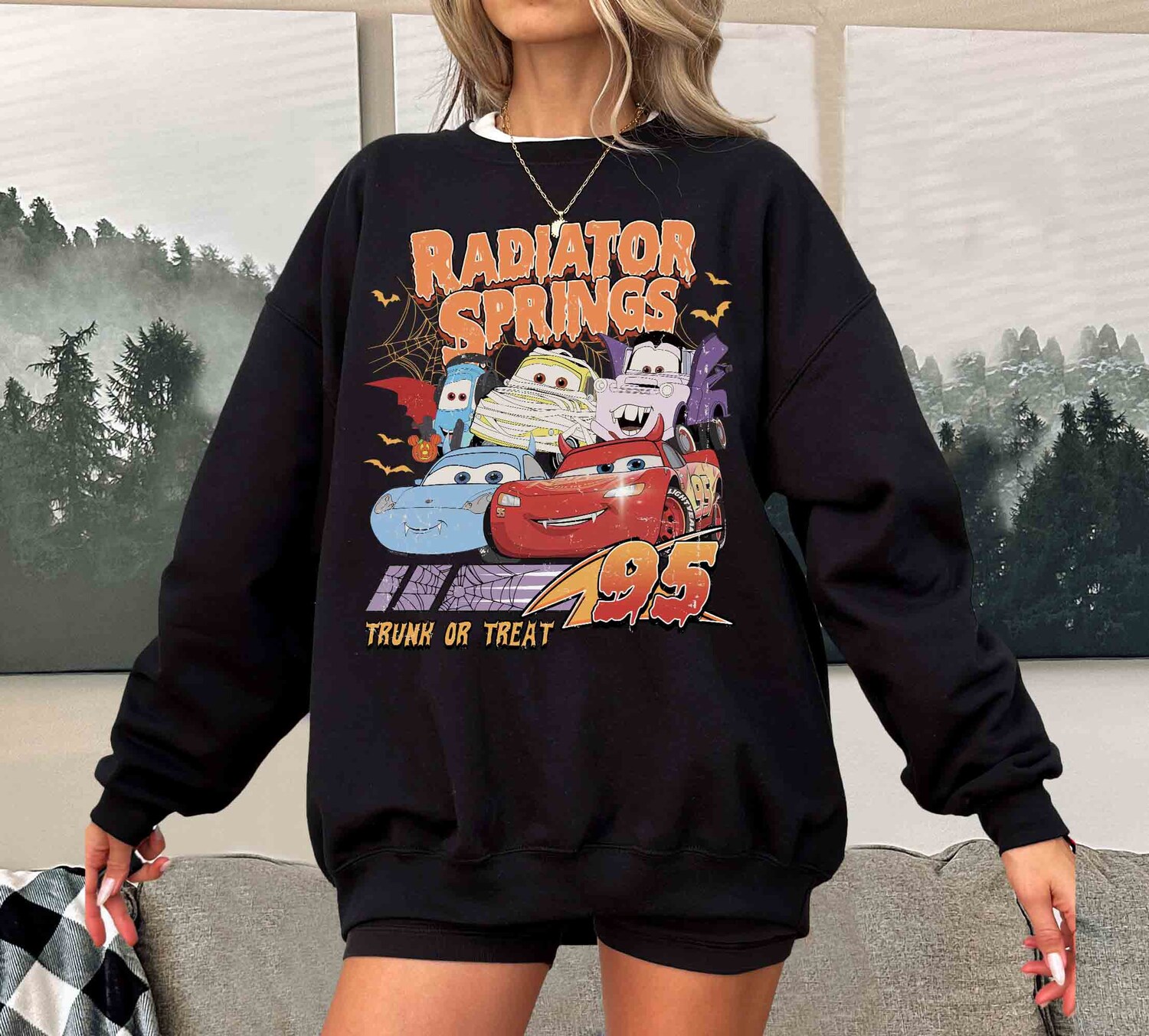 Retro Radiator Springs Cars Halloween Shirt Lightning McQueen Disney Halloween Tee Halloween Party Gift image 4