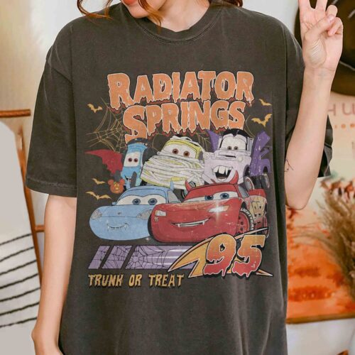 Retro Radiator Springs Cars Halloween Shirt Lightning McQueen Disney Halloween Tee Halloween Party Gift image 0